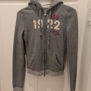 Hollister Gray Hoodie Jacket with Red Accents